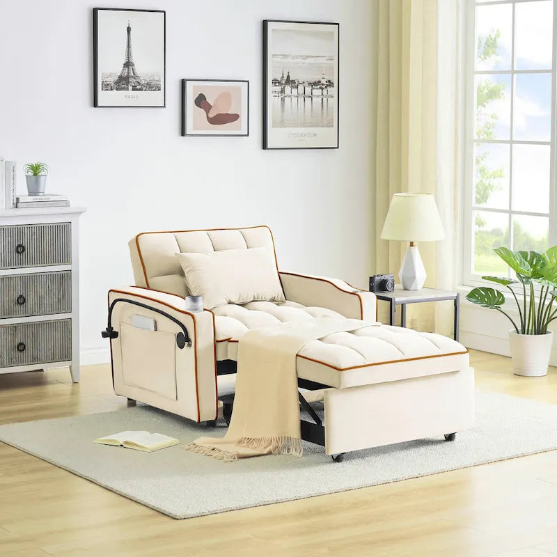Foldable Sofa Bed , Modern Sofa Sofa Velvet Pull-Out Bed, Adjustable Back And With Usb Port And Ashtray And Swivel Phone Stand