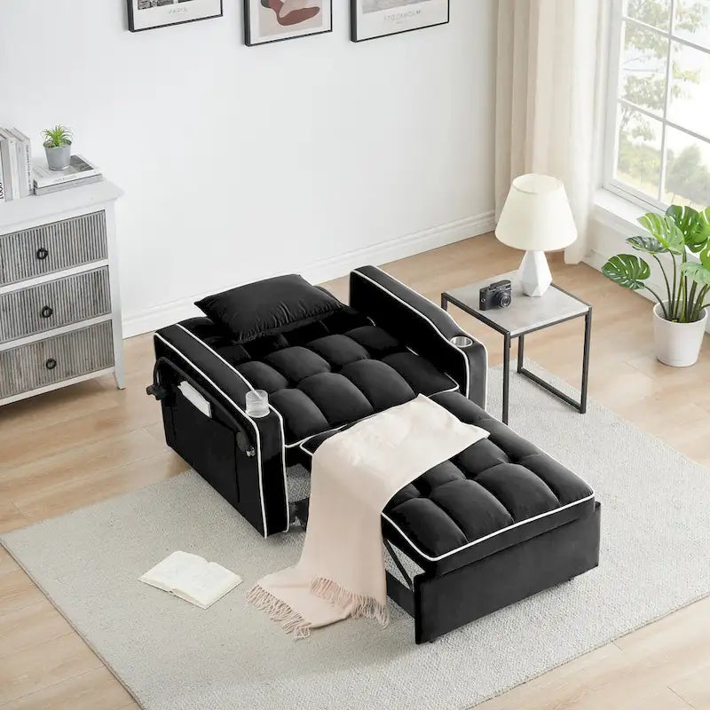 Foldable Sofa Bed , Modern Sofa Sofa Velvet Pull-Out Bed, Adjustable Back And With Usb Port And Ashtray And Swivel Phone Stand