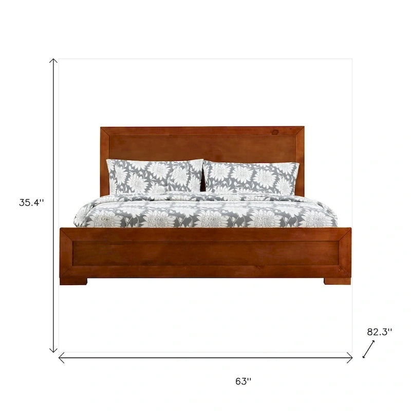 Brown Inlaid Panels Solid Wood Bed Frame