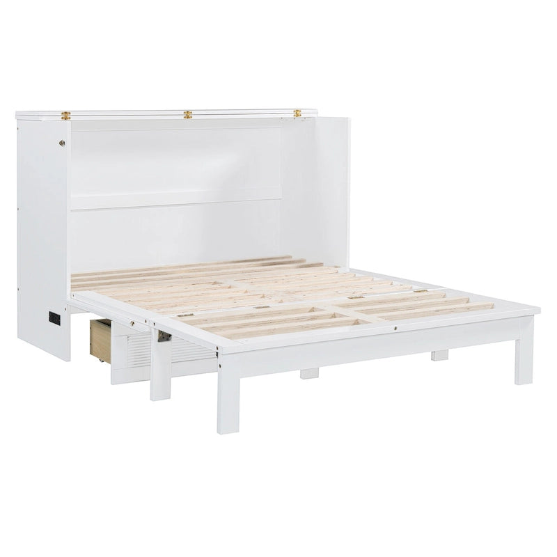 Murphy Bed Wall Bed with a Large Storage Drawer, Space Saving Murphy Cabinet Bed w/ a set of Sockets & USB Ports
