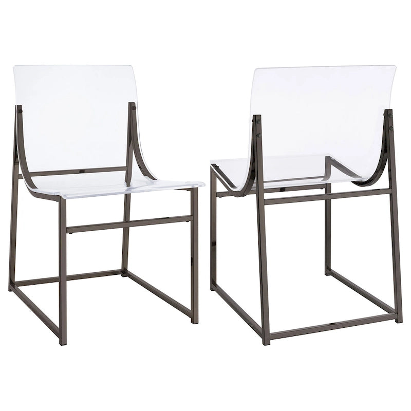 Dining Chair Set of 2, Clear Acrylic Seat, Back, Black Nickel, 18 Inch