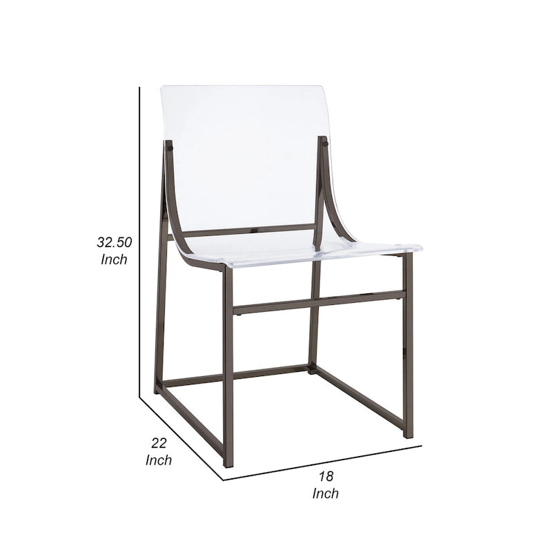 Dining Chair Set of 2, Clear Acrylic Seat, Back, Black Nickel, 18 Inch