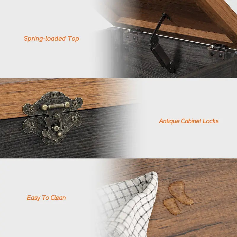 Lift Top End Table,Nightstand with Rustic Lock