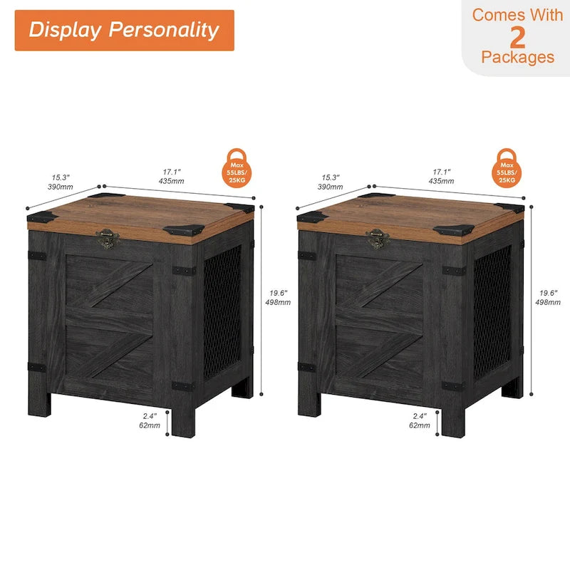 Lift Top End Table,Nightstand with Rustic Lock