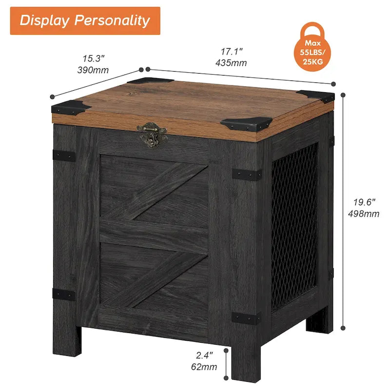 Lift Top End Table,Nightstand with Rustic Lock