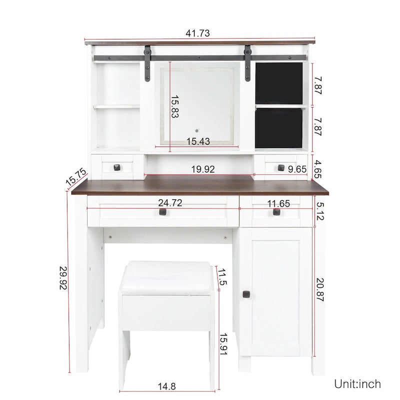 41.73 Wide Dressing Table Set with 4 Drawers 1 Cabinet Dressing Table