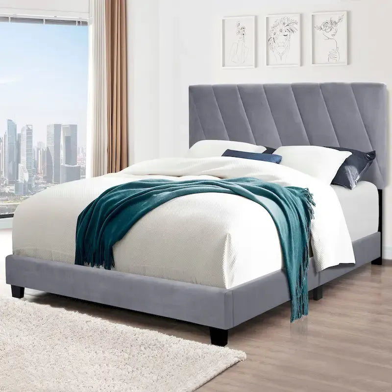 Gray Modern Style Adjustable Upholstered Platform Bed for Bedroom