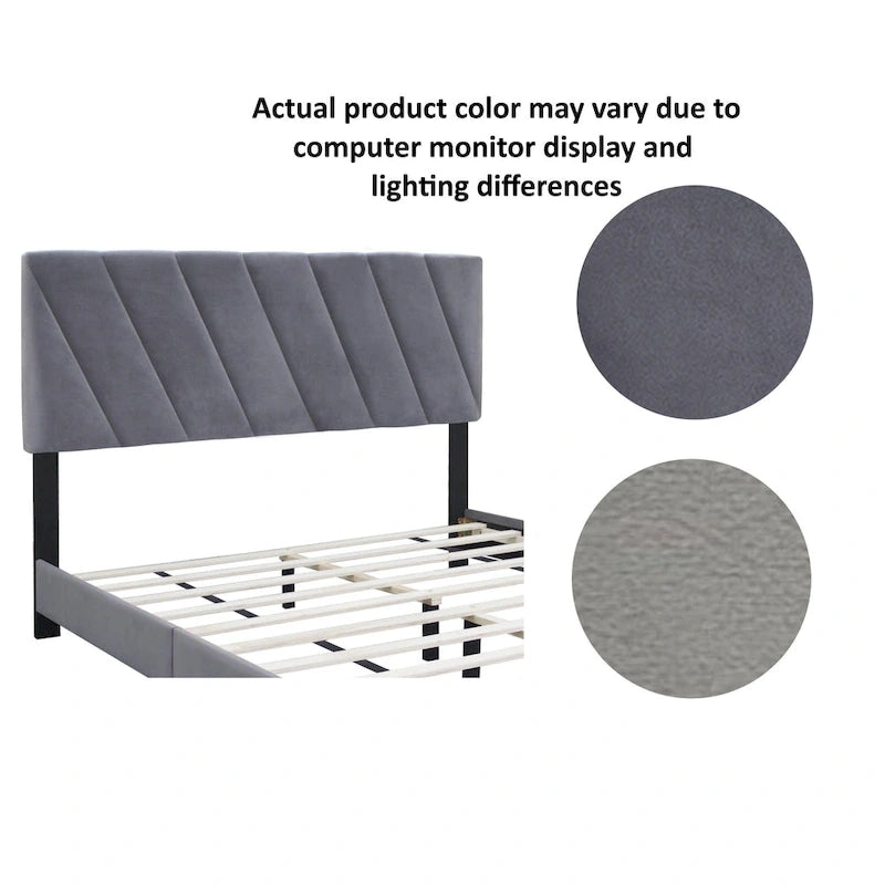 Gray Modern Style Adjustable Upholstered Platform Bed for Bedroom