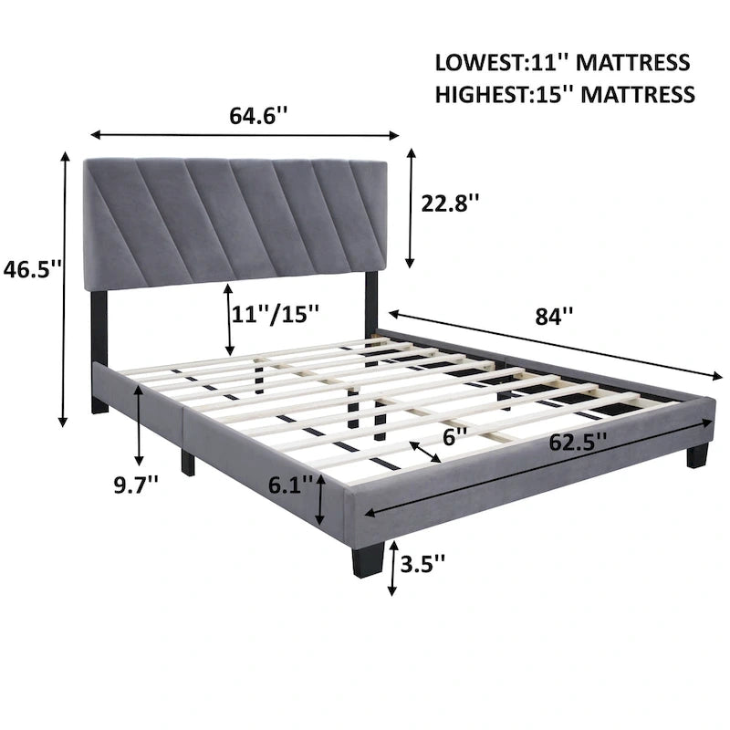 Gray Modern Style Adjustable Upholstered Platform Bed for Bedroom