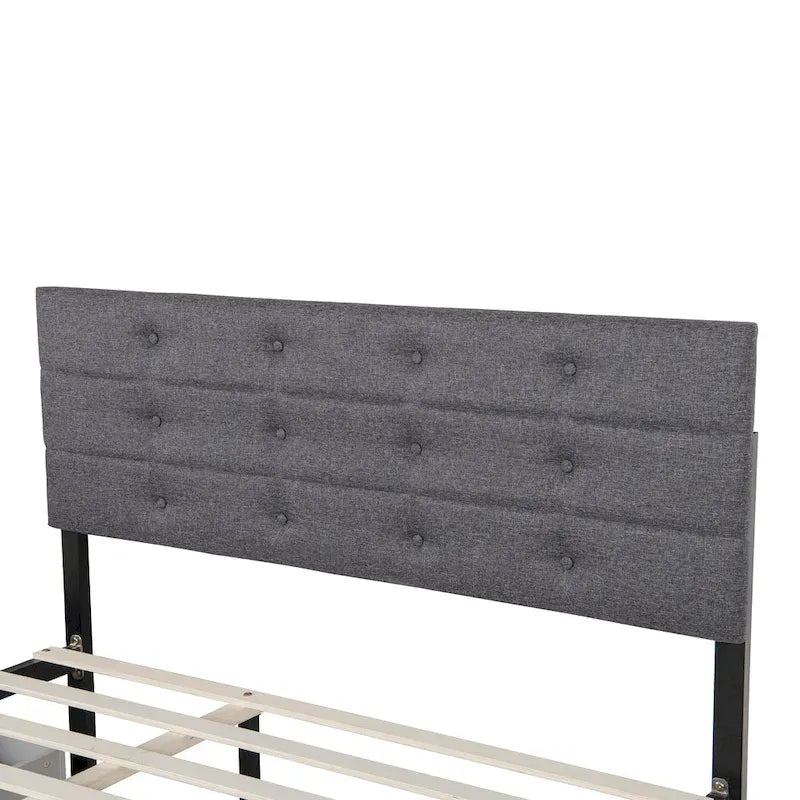 Linen Button Tufted Platform Bed Frame with 2 Storage Drawers & Trundle