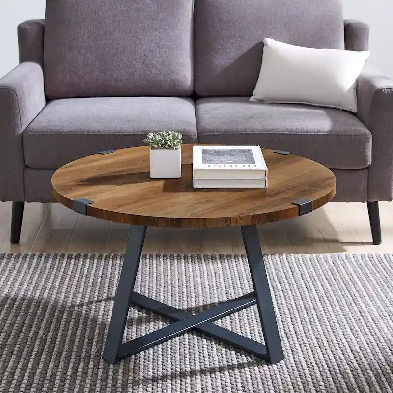Traditional Distressing Round Metal Wrap Coffee Table