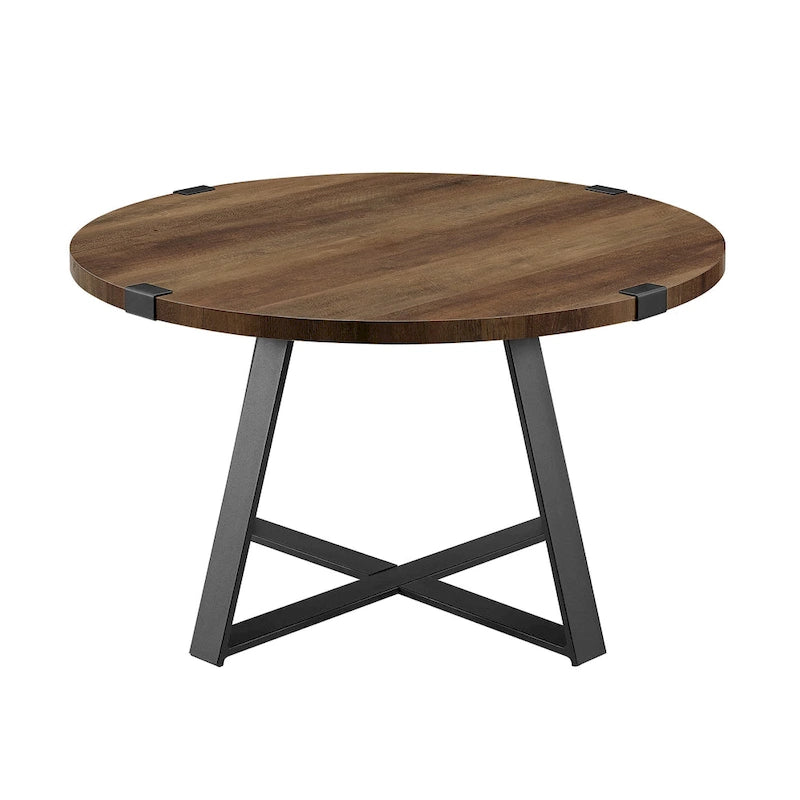 Traditional Distressing Round Metal Wrap Coffee Table