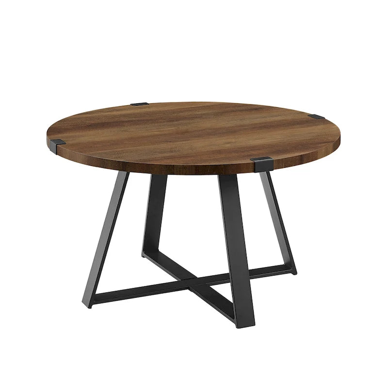 Traditional Distressing Round Metal Wrap Coffee Table