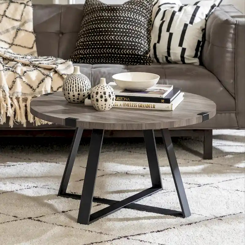 Traditional Distressing Round Metal Wrap Coffee Table