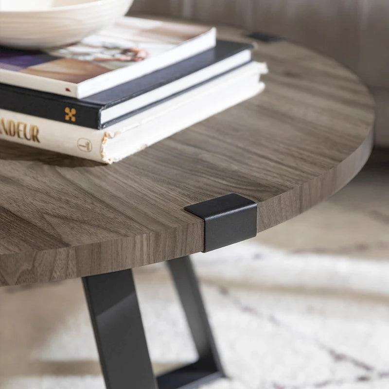 Traditional Distressing Round Metal Wrap Coffee Table