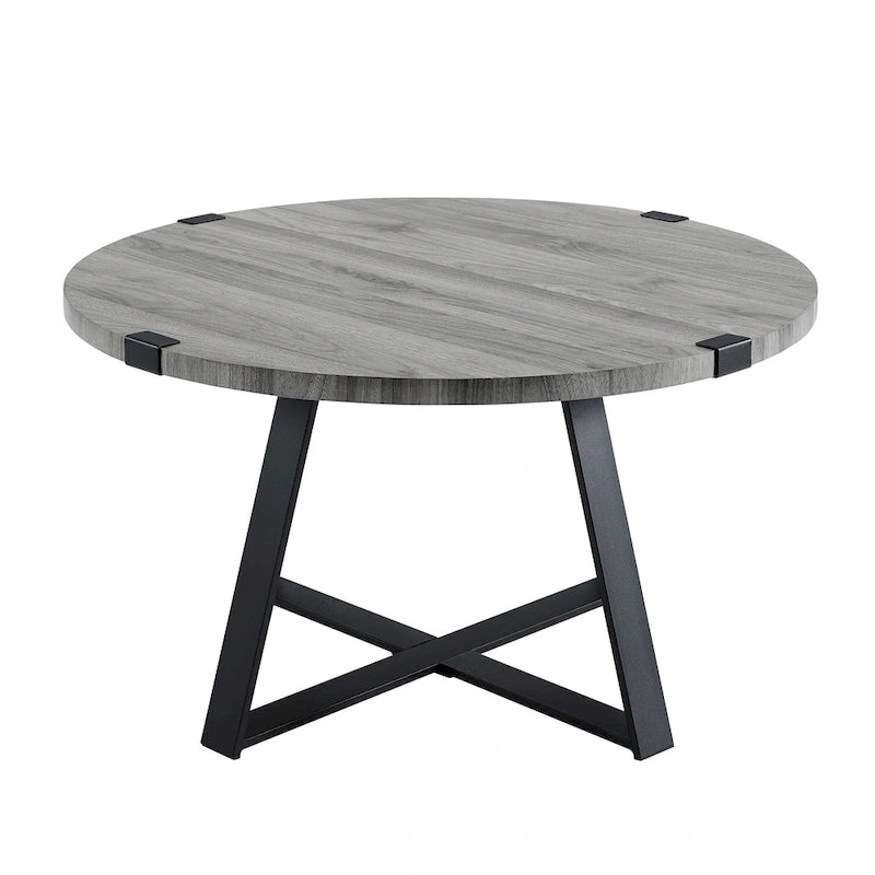 Traditional Distressing Round Metal Wrap Coffee Table