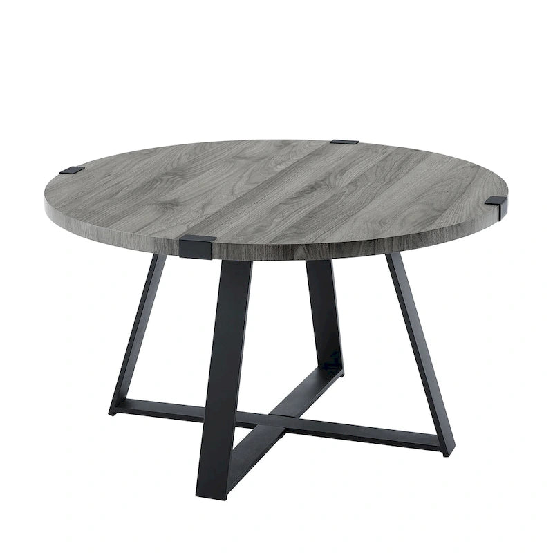 Traditional Distressing Round Metal Wrap Coffee Table