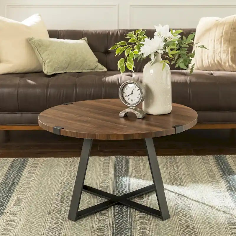 Traditional Distressing Round Metal Wrap Coffee Table