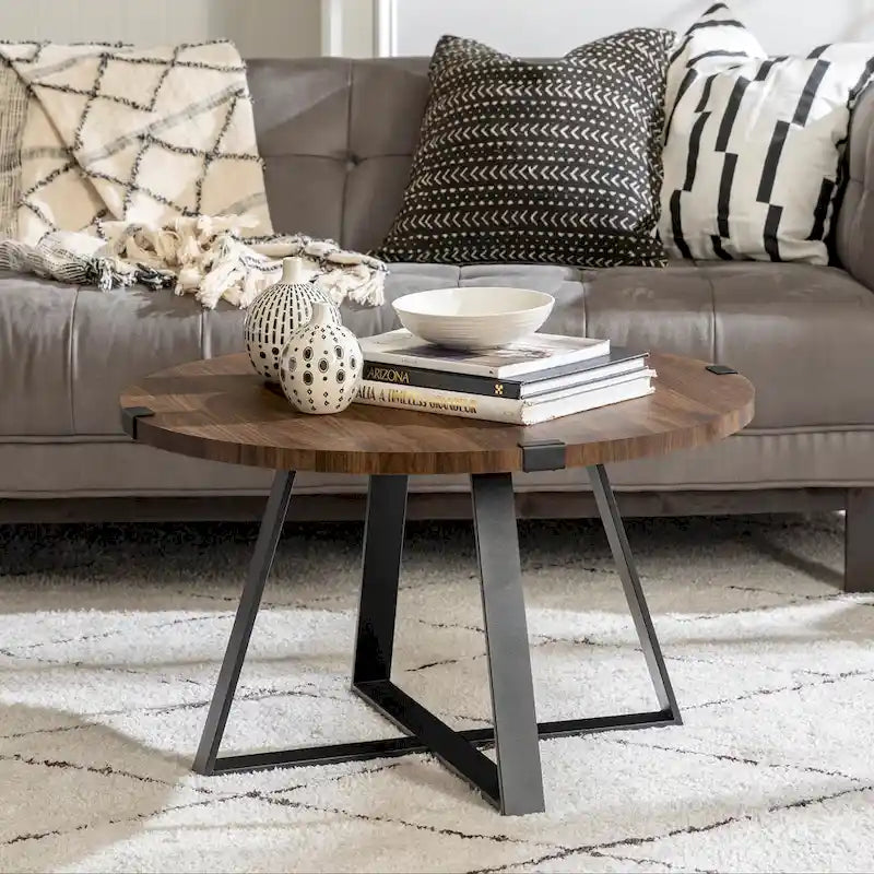 Traditional Distressing Round Metal Wrap Coffee Table