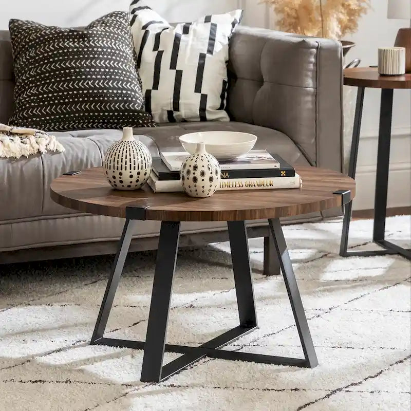 Traditional Distressing Round Metal Wrap Coffee Table