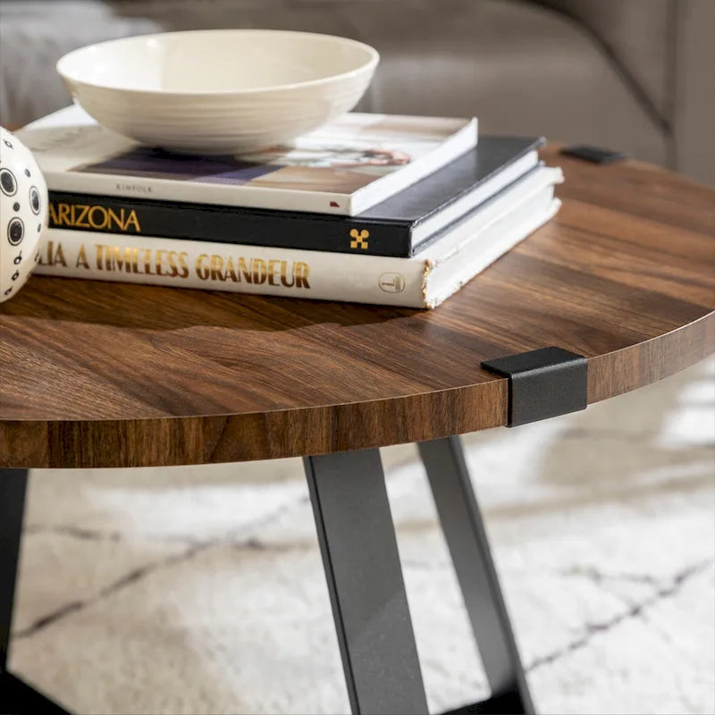Traditional Distressing Round Metal Wrap Coffee Table