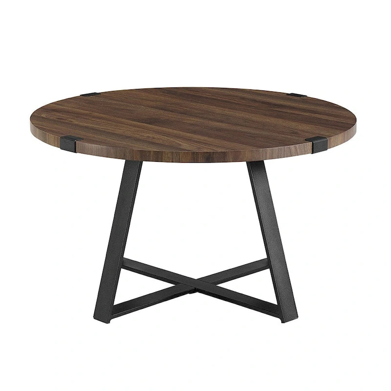Traditional Distressing Round Metal Wrap Coffee Table