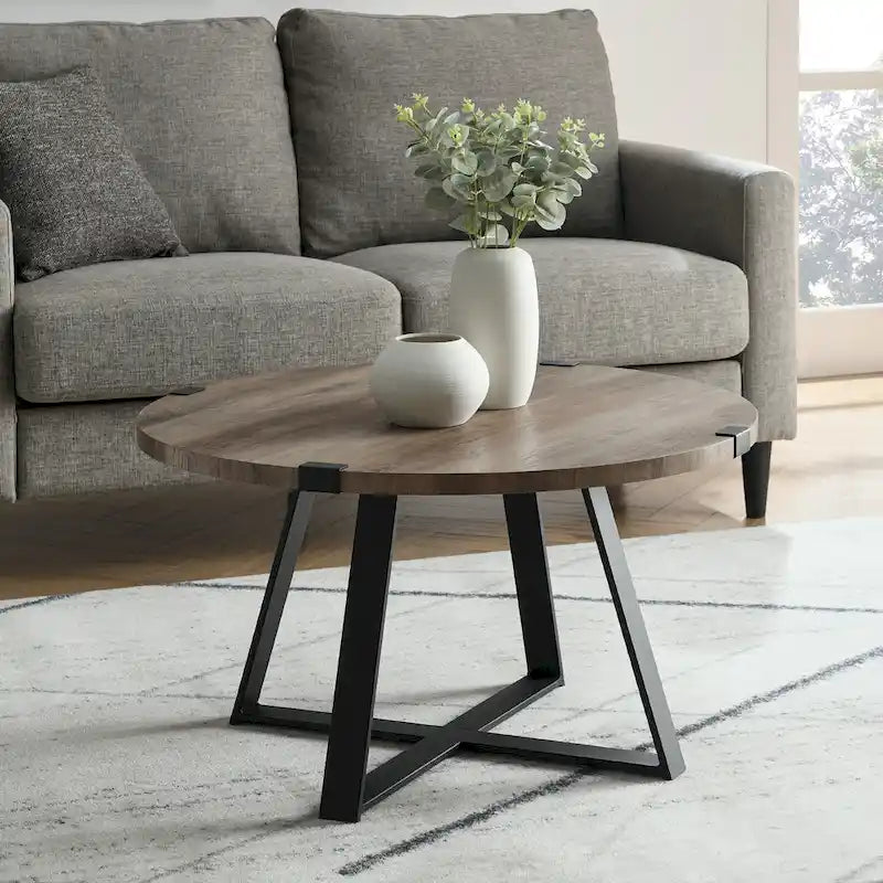 Traditional Distressing Round Metal Wrap Coffee Table