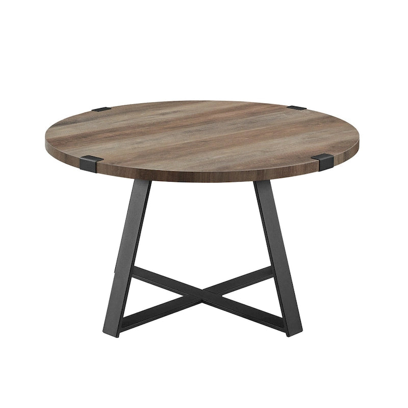 Traditional Distressing Round Metal Wrap Coffee Table