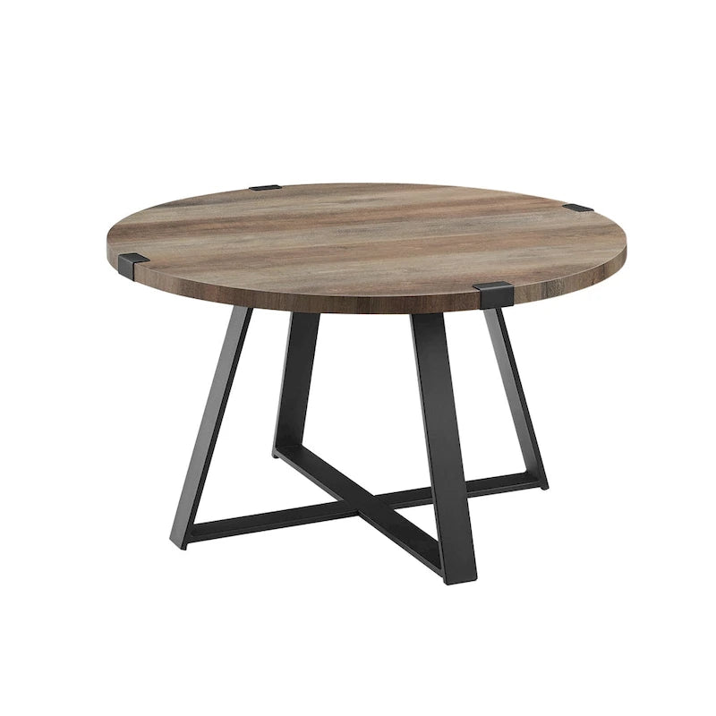Traditional Distressing Round Metal Wrap Coffee Table