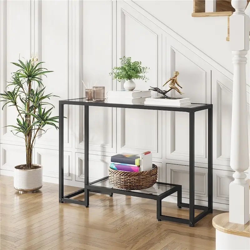 Modern Tempered Glass Console Table Entryway Porch