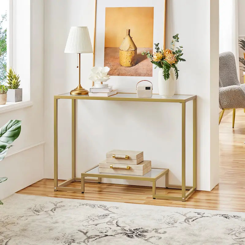 Modern Tempered Glass Console Table Entryway Porch