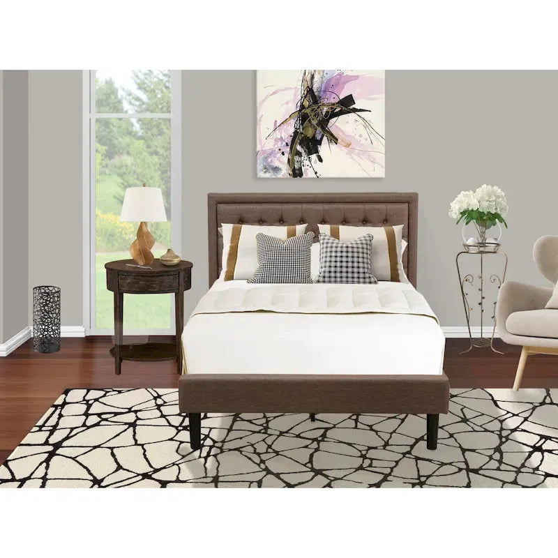 East West Furniture 2 Piece Bedroom Set - Bed Frame Brown Headboard & 1 Wooden Nightstand - Black Finish Legs(Bed Size Option)