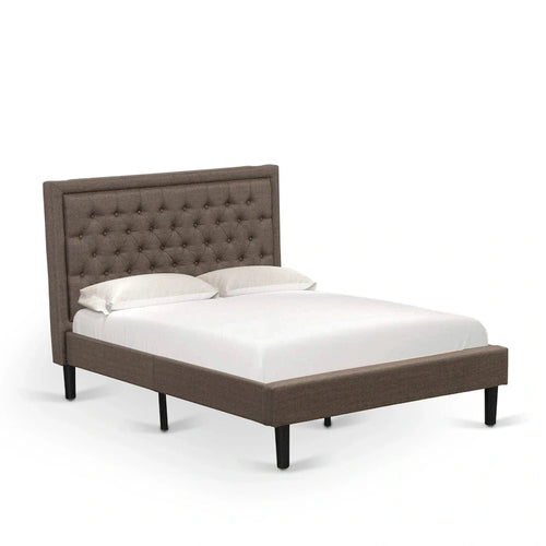2 Piece Bedroom Set - Bed Frame Brown Headboard & 1 Wooden Nightstand - Black Finish Legs(Bed Size Option)