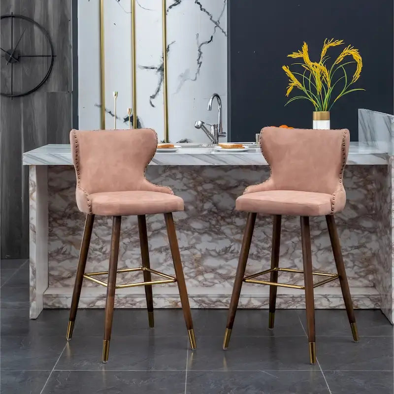 Mid-century Modern Faux Leather Tufted Nailhead Trim Barstool Set of 2