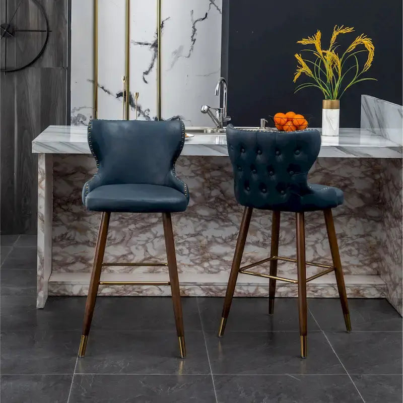 Mid-century Modern Faux Leather Tufted Nailhead Trim Barstool Set of 2