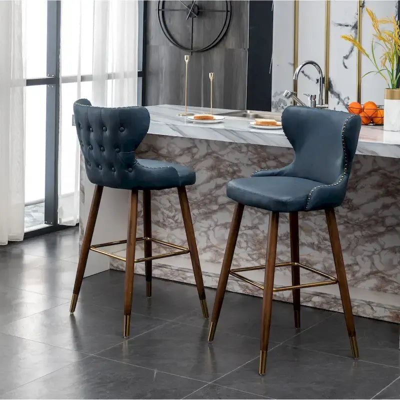 Mid-century Modern Faux Leather Tufted Nailhead Trim Barstool Set of 2