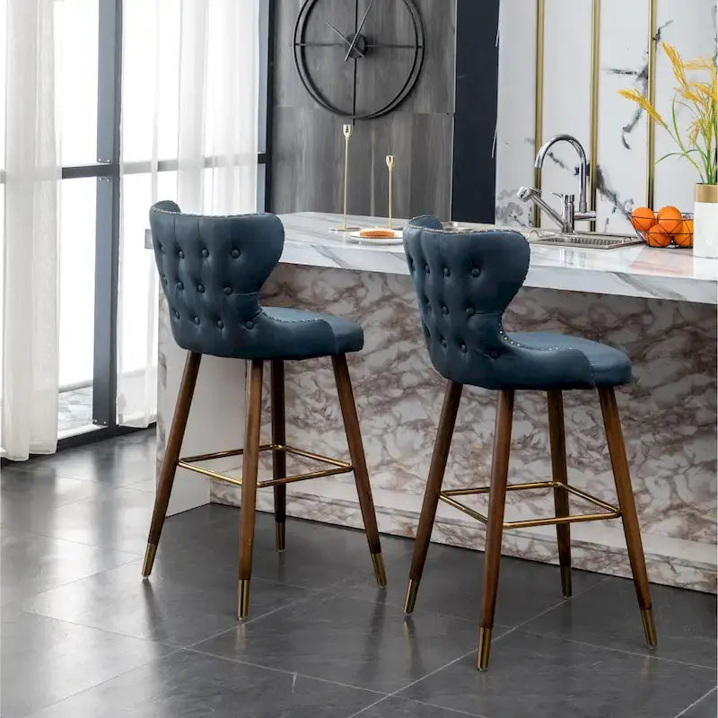 Mid-century Modern Faux Leather Tufted Nailhead Trim Barstool Set of 2