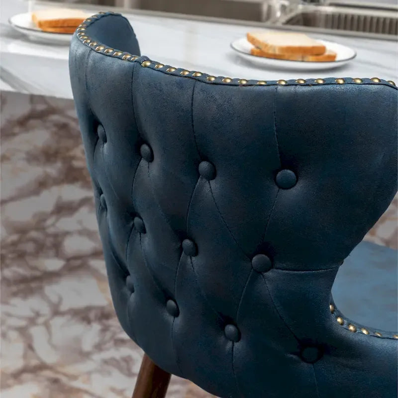 Mid-century Modern Faux Leather Tufted Nailhead Trim Barstool Set of 2