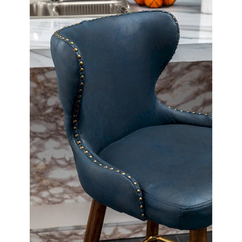 Mid-century Modern Faux Leather Tufted Nailhead Trim Barstool Set of 2