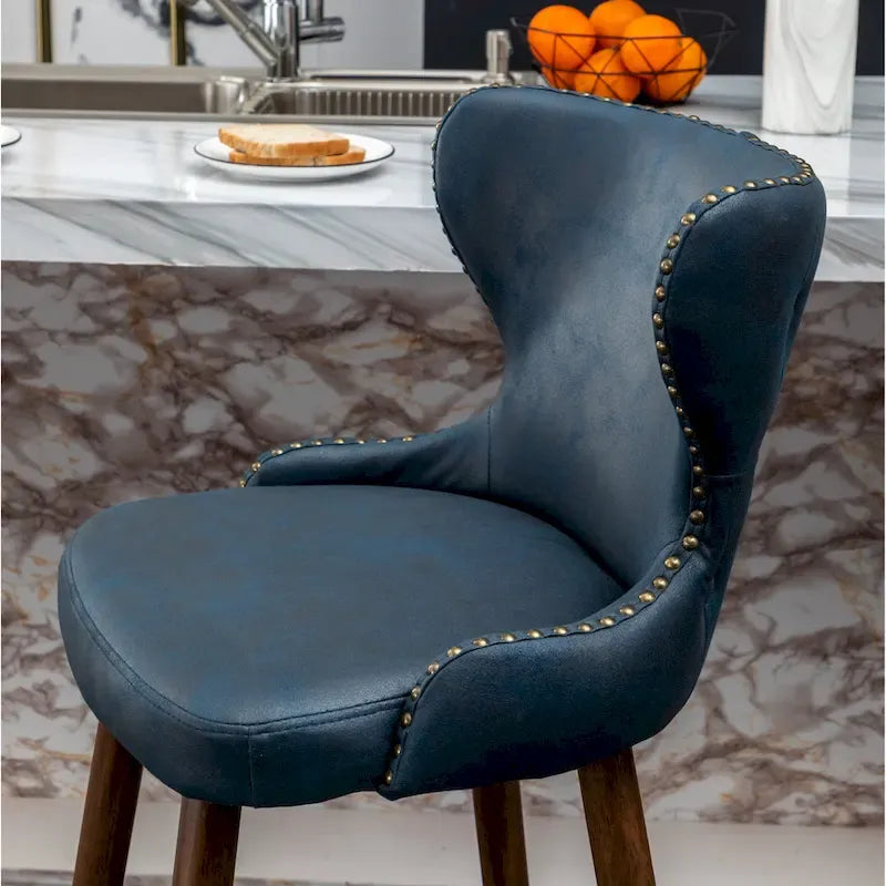 Mid-century Modern Faux Leather Tufted Nailhead Trim Barstool Set of 2