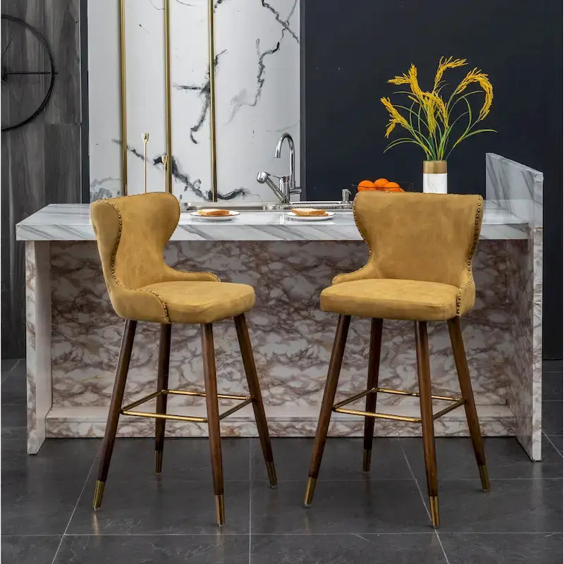 Mid-century Modern Faux Leather Tufted Nailhead Trim Barstool Set of 2
