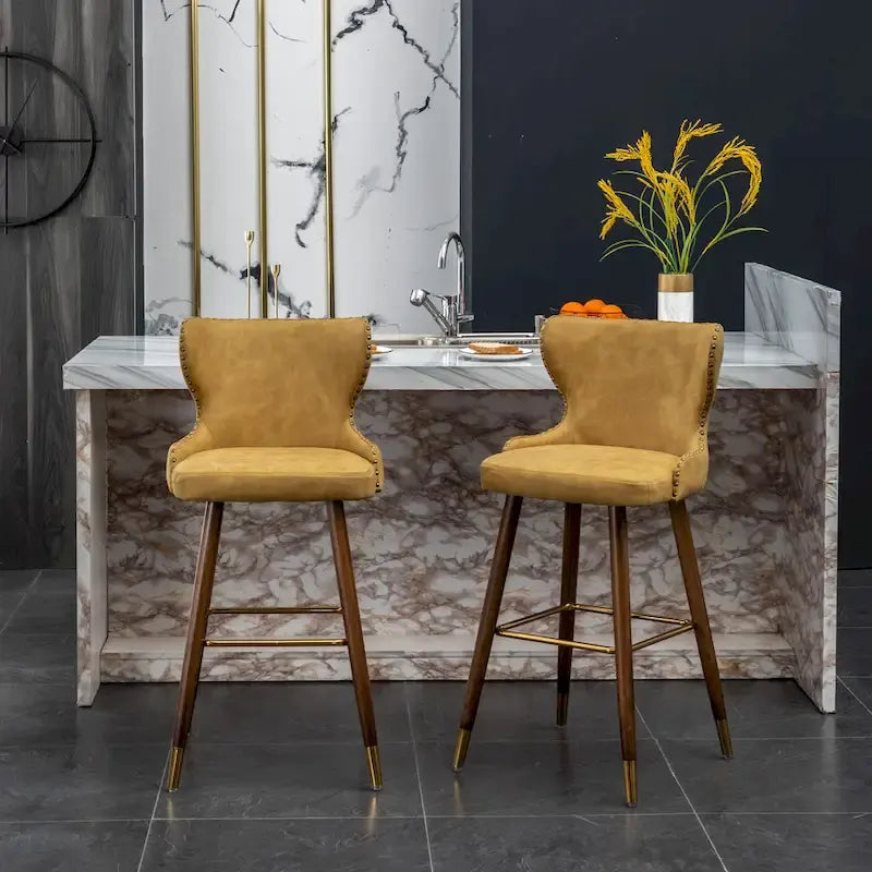 Mid-century Modern Faux Leather Tufted Nailhead Trim Barstool Set of 2