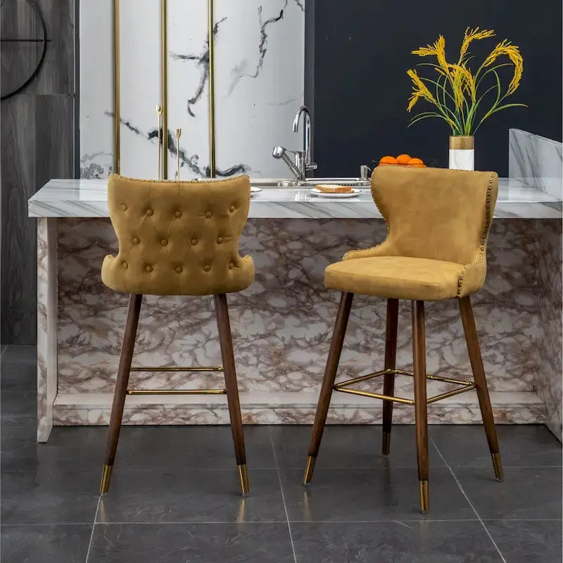 Mid-century Modern Faux Leather Tufted Nailhead Trim Barstool Set of 2