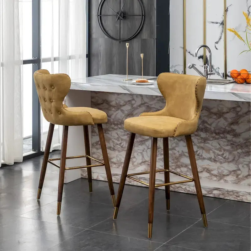 Mid-century Modern Faux Leather Tufted Nailhead Trim Barstool Set of 2