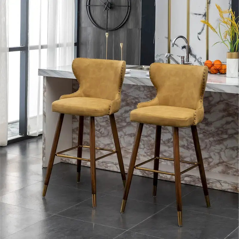 Mid-century Modern Faux Leather Tufted Nailhead Trim Barstool Set of 2