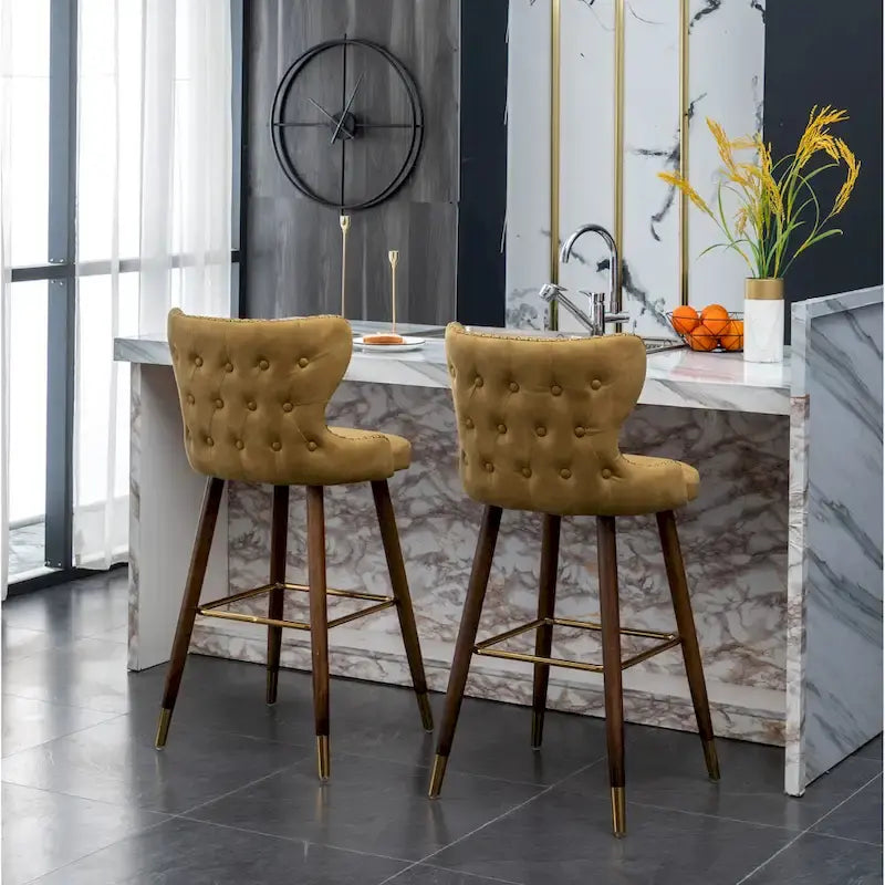 Mid-century Modern Faux Leather Tufted Nailhead Trim Barstool Set of 2