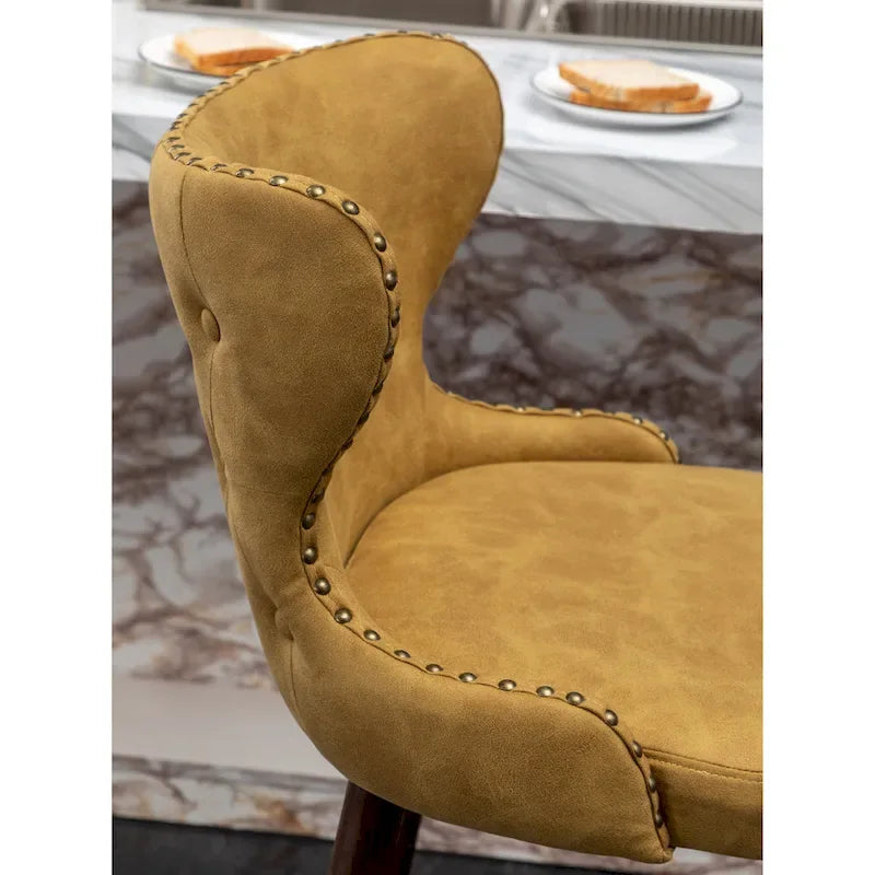 Mid-century Modern Faux Leather Tufted Nailhead Trim Barstool Set of 2