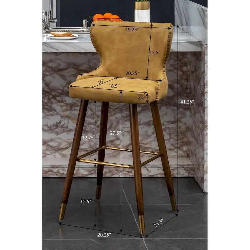 Mid-century Modern Faux Leather Tufted Nailhead Trim Barstool Set of 2