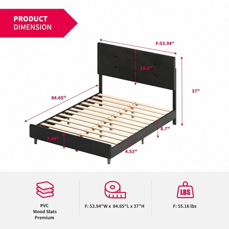 Struttura letto con luci LED intelligenti, testiera con bottoni, rivestimento in tessuto PVC e base a piattaforma, non richiede rete a molle