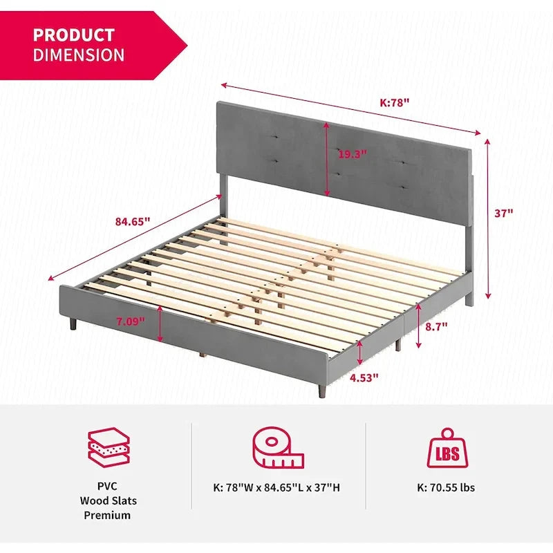 Struttura letto con luci LED intelligenti, testiera con bottoni, rivestimento in tessuto PVC e base a piattaforma, non richiede rete a molle